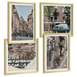 BILDER SET 4er Set - 50x50 cm & 40x60 cm Goldrahmen - Stadtansichten von Gebäuden