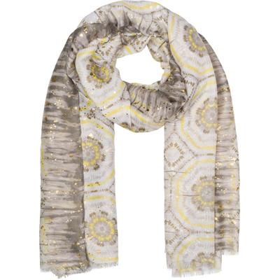 Schal STYLEBREAKER "Schal mit Batik Muster Metallic", Damen, grau (grau, gelb), Obermaterial: 80% Viskose CV. 20% Baumwolle CO., Modisch, Modetücher Schal