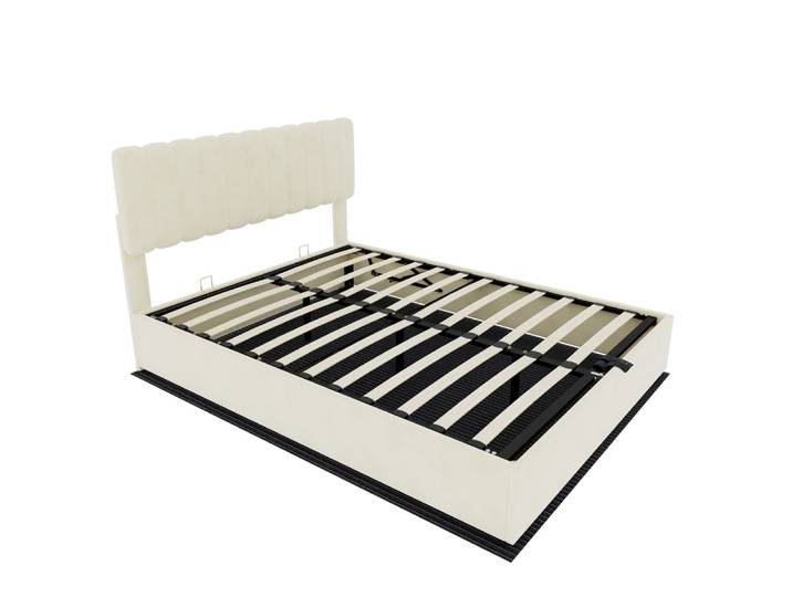 Lit tapissier double en lin beige 140x200cm