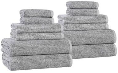 Blue Nile Mills 12-Piece Cotton Blend Towel Set, Ribbed Quick-Drying Daily Bath Towels