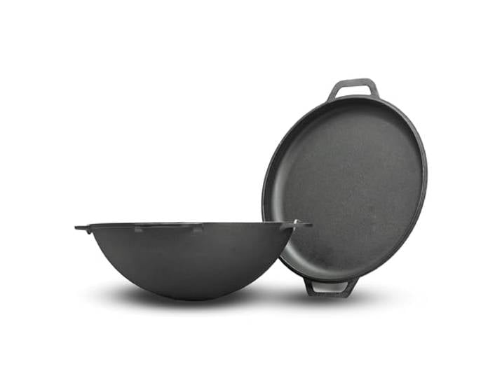 Gusseisen Kazan 8 L Schwenktopf Kasan mit Deckel-Bratpfanne Campingtopf Wokpfanne Grill Cast Iron Asia Wok Traditioneller Gusstopf Grillwok Kessel
