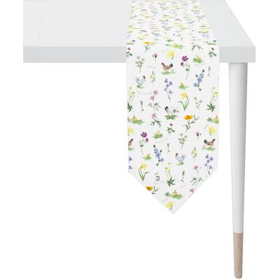 Tischband APELT "6412 HAPPY EASTER, Osterdeko, Ostern", bunt (weiß, bunt), B:25cm L:175cm, Baumwolle, Polyester, Tischdecken, Digitaldruck, mit Ostermotiv