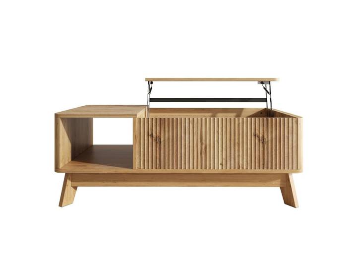 Table basse relevable effet bois naturel design ondulé 95x48x50cm