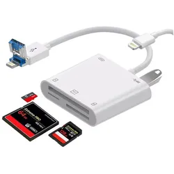 PowerGuard DualHeadConnect USB-A/Lightning USB Photo SD Card CF Camera Cardreader (USB-A), Dockingstation + USB Hub, Weiss, Grau