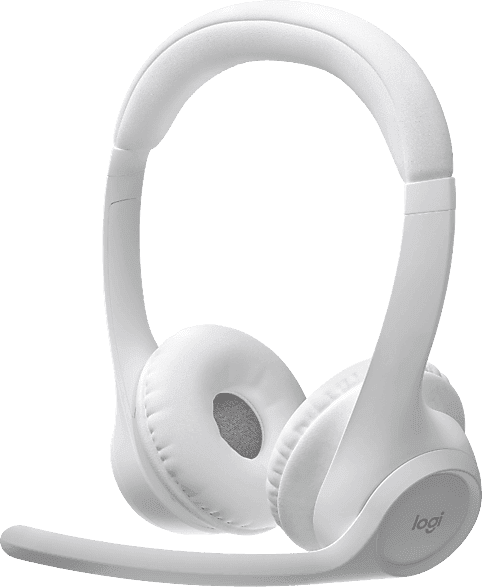 Auriculares inalámbricos - Logitech Zone 300, Bluetooth, Micrófonos (volteable) con cancelación de ruido, Hasta 20h batería, Multidispositivo, Blanco