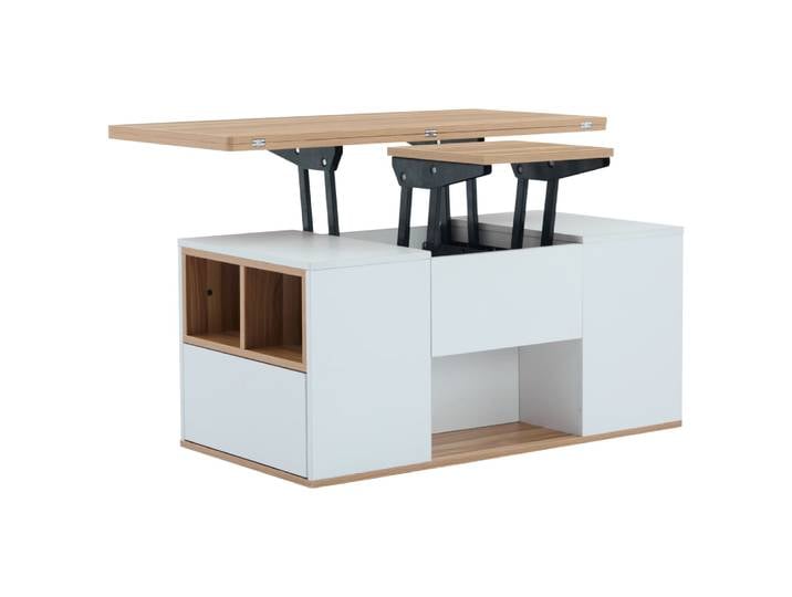 Table basse relevable blanche avec rangements et tiroir 100x51x47 cm