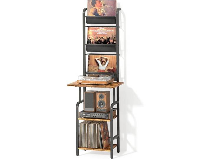 Meuble Tourne-Disque Haut Avec Rangement Vinyles Étagère Murale Support Pour Jusqu'À 200 Albums Pour Salon Ou Chambre