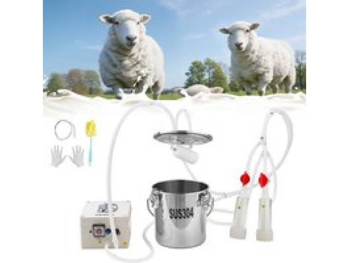 VEVOR Machine à Traire Chèvre Seau 3 L Trayeuse de Mouton en Acier Inoxydable Kit de Traite Brebis Électrique Portable, avec Batterie Rechargeable 5200 mAh, 2 Gobelets Trayeurs, à Pulsation à Vide