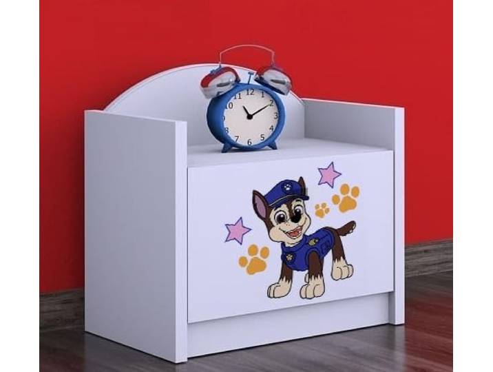 BDW - Nachttisch Kinderzimmer - Super Hunde - Nachtschrank Kinder - Nachttisch mit 1 Schublade - Nachtschrank für Schlafzimmer Kinderzimmer - 40x44x34cm - Weiß - Hund eines Polizisten