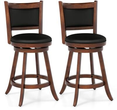 Costway 2 Pieces 24 Inch Swivel Counter Stool Dining Chair Upholstered Seat-Brown