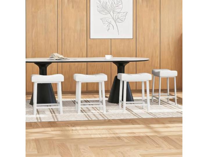 FairyLee Barhocker 4er-Set 60 cm – 6 cm Dicke PU-Leder-Sitzfläche, stabiles Weiß