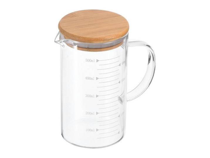 Messbecher 500ml Borosilikatglas mit Holzdeckel, Transparent, Glas, Backen & Backzubehör, Messbecher
