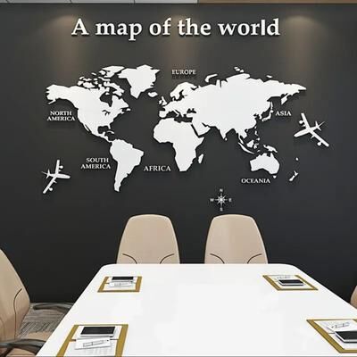 Inspired Living 3D Acrylic World Map Wall Sticker For Modern Home & Office Decor white l