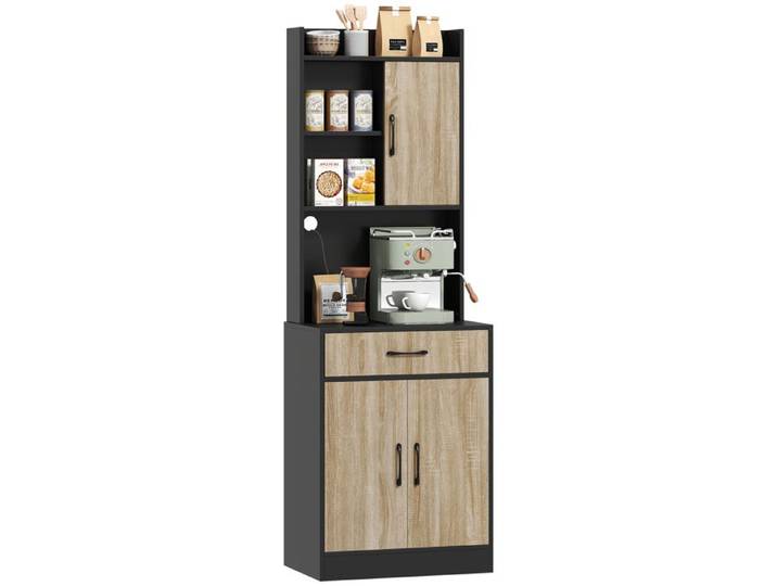 Buffet de Cuisine avec Plan de Travail Tiroir et 3 Étagères - 60x40x180 cm - Bois Naturel et Noir