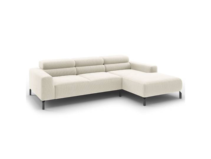 Ecksofa Longchair opt Funktion Weiß Feincordstoff Feena 258cm Longchair davorstehend rechts Kopfstütze verstellbar