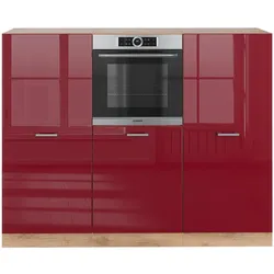 Vicco Küchenzeile Küchenblock Einbauküche R-Line Eiche Bordeaux Hochglanz Backofen