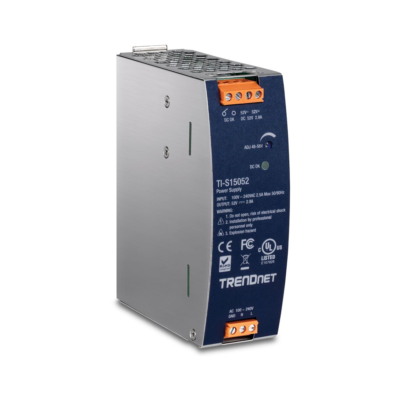 150 Watt TrendNet DIN-Rail Power Supply 52V DC,2.89A, AC to DC