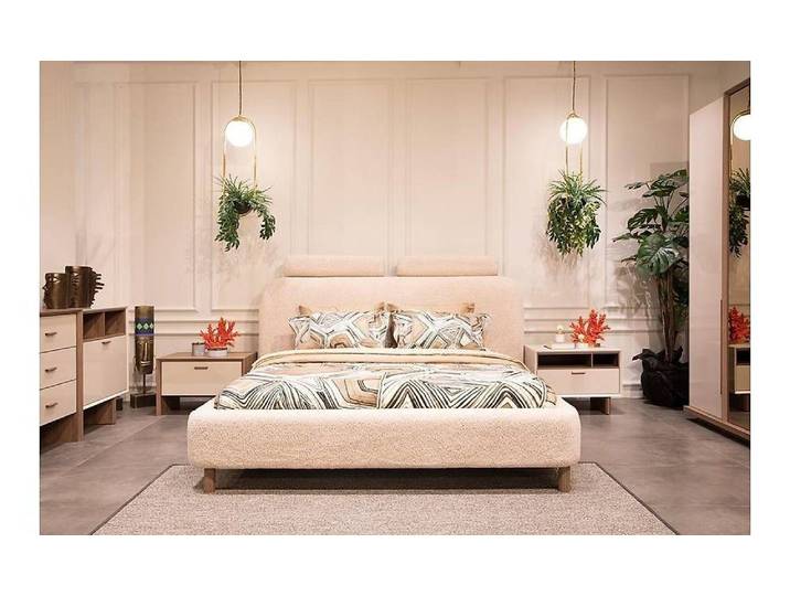 Xlmoebel Polsterbett Beiges Doppelbett aus Holz für ein luxuriöses Schlafzimmer (Doppelbett), Made in Europa