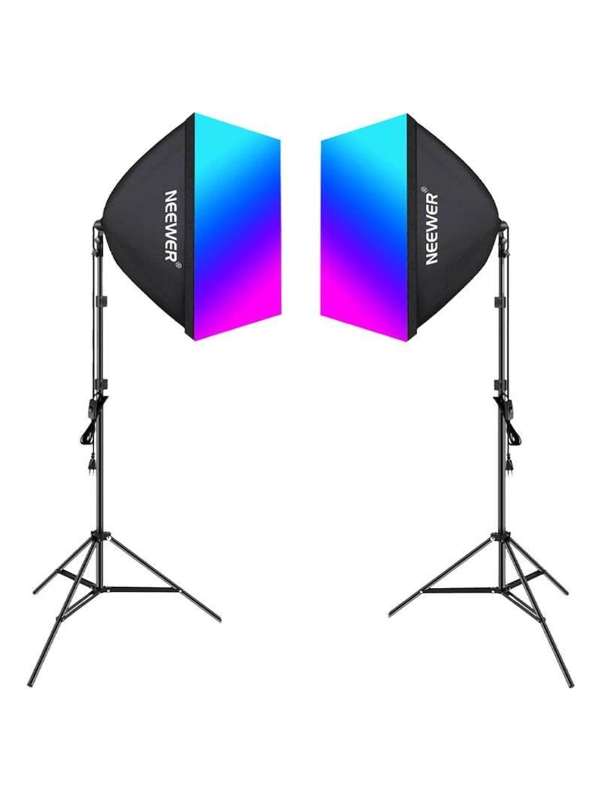 Neewer Kit NK800 - Two Softboxes RGB Bulbs 24W (2700-6500K) Tripods Barndoors