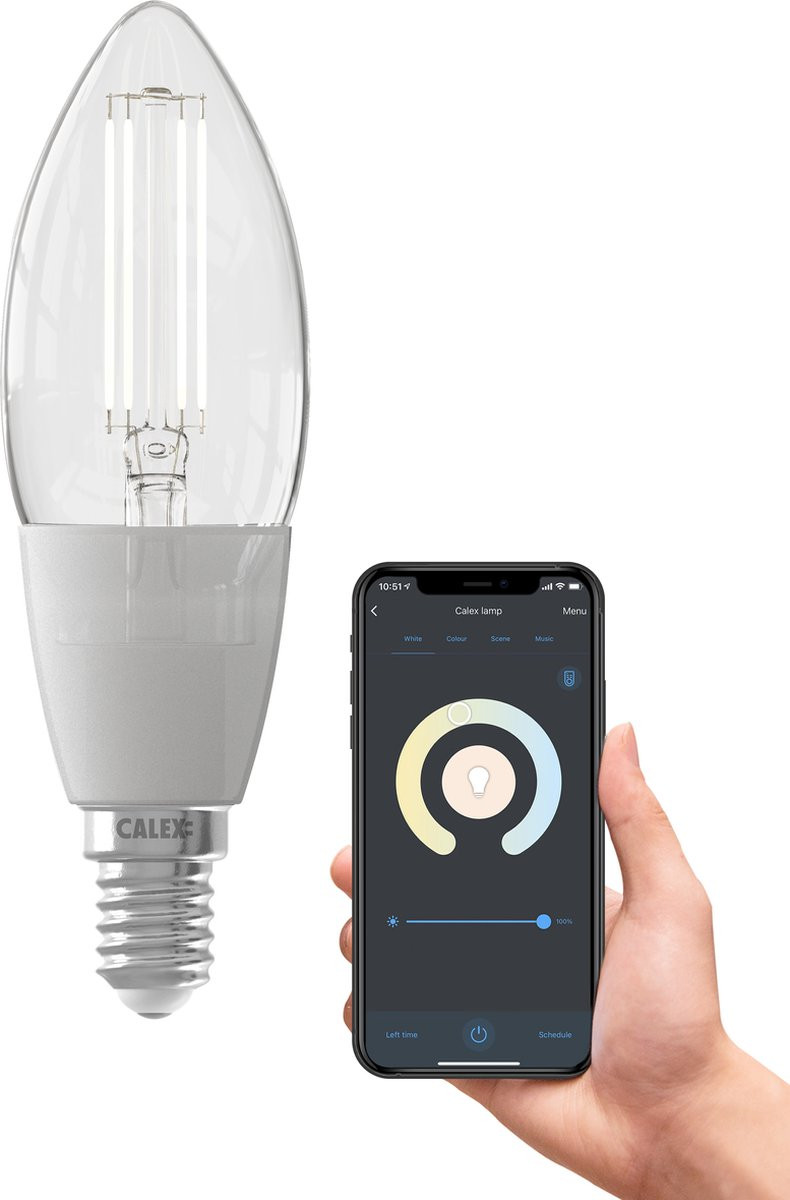 Calex Slimme LED Filament Lamp - Wifi Lichtbron - E14 - Warm Wit - Dimbaar - 4,9W