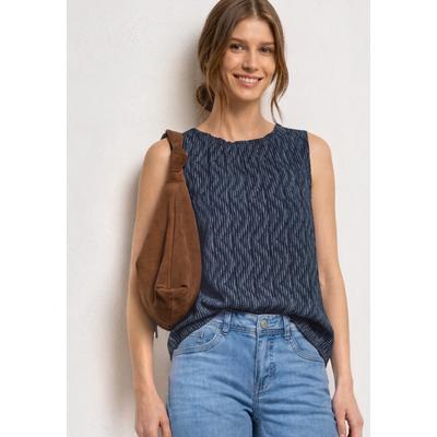 Blusentop STREET ONE, Damen, Gr. 42, blau (ashen blau), Web, Obermaterial: 100% Viskose, gemustert, normal hüftbedeckend, Rundhals, abgesteppte Kante, Blusen Blusentop, Blusentop mit grafischem Muster