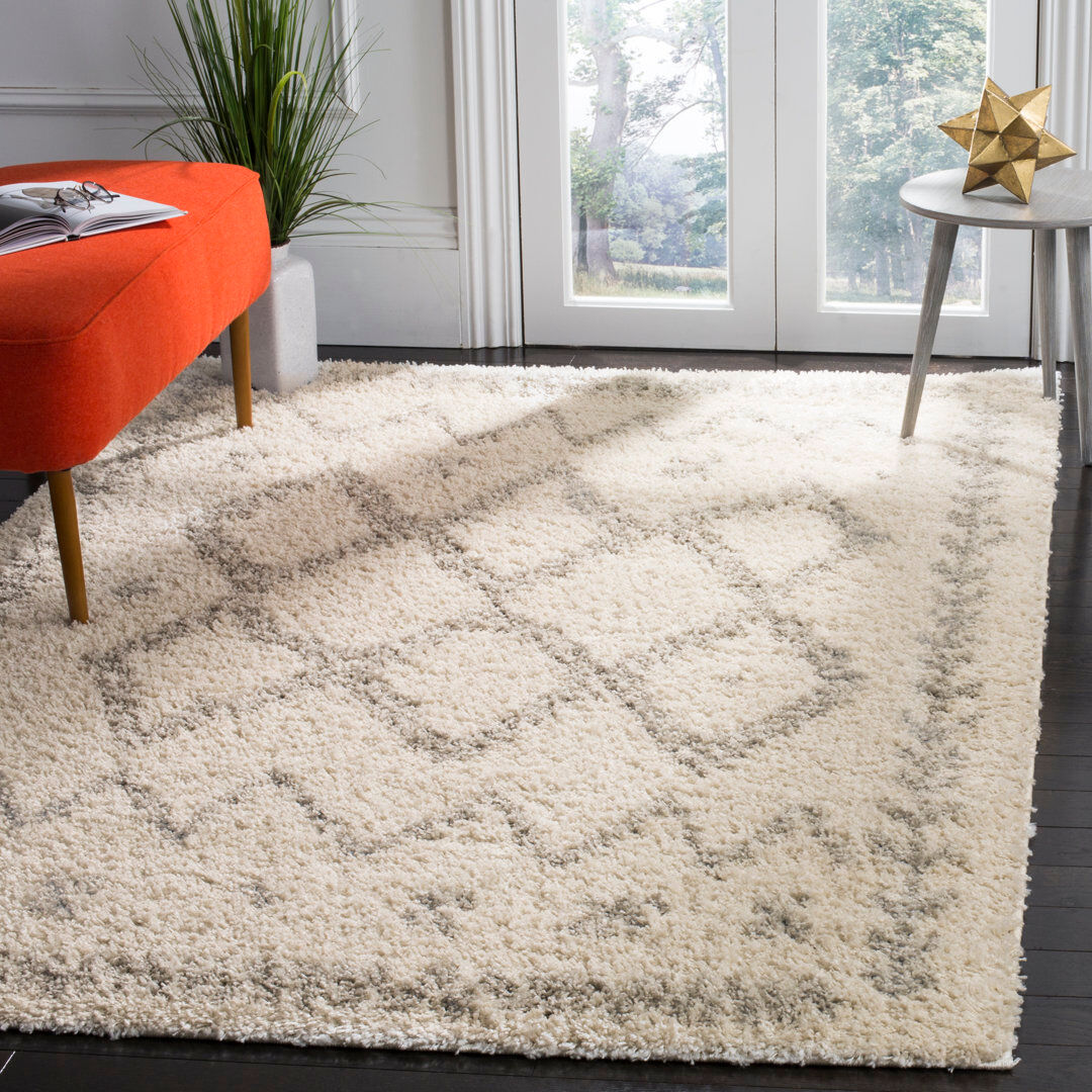 Bloomsbury Market Rayleigh Geometric Hand Woven Area Rug Ivory/Grey Rectangle 201 x 279 cm