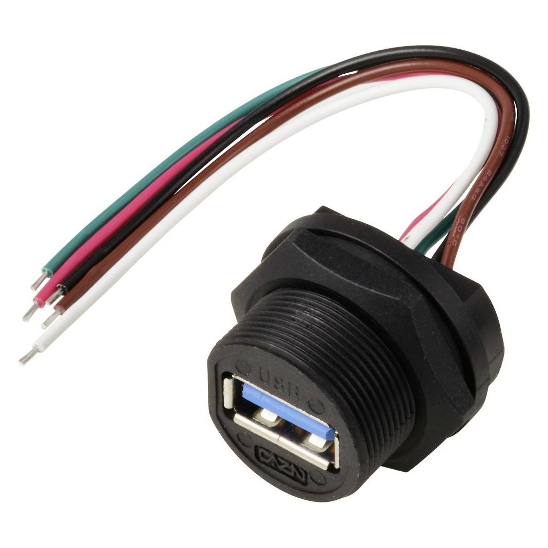 Tru Components USB 2.0-Buchse für die rückseitige Montage mit Draht IP67 (Gewinde) Kabel 0,1 m (TC-13543556)