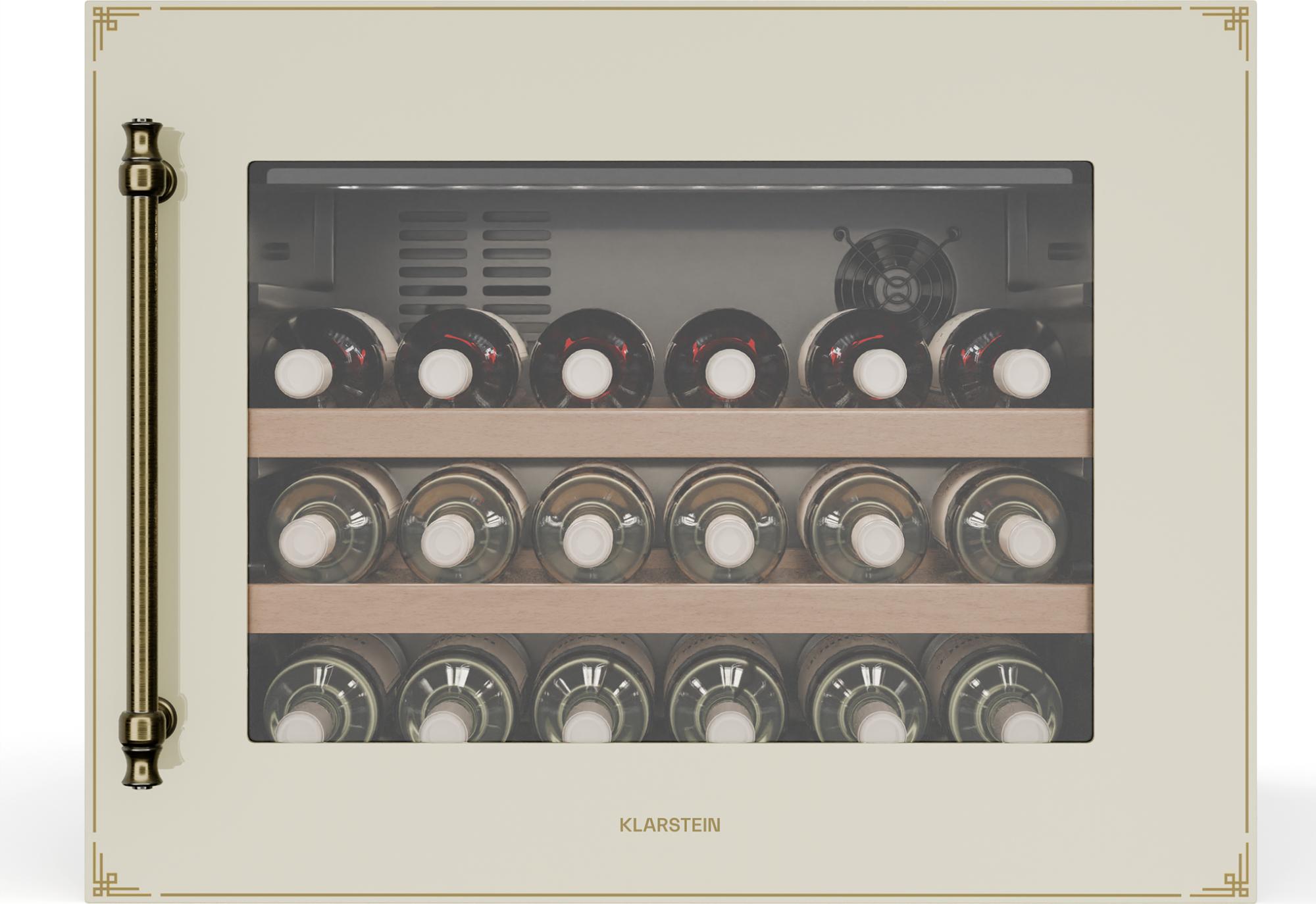 Klarstein Vinsider Victoria 28 Weinkühlschrank - 28 Flaschen, 1 Zone, 5-20°C, Touch-Bedienung, LED, Vibrations- und UV-Schutz, einbaufertig, leise, cremefarben