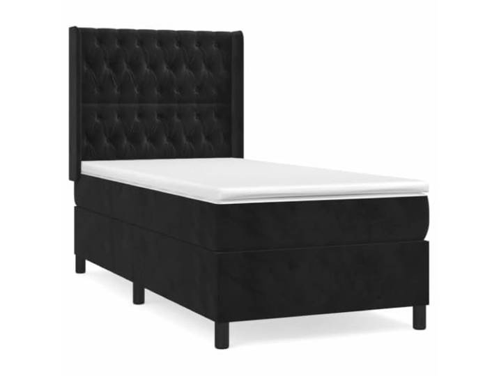 PUGYNBK Boxspringbett aus schwarzem Samt, 80 x 200 cm Verstellbares Kopfteil, Taschenfedern, mittlere Stütze, Bezug aus weichem Leder