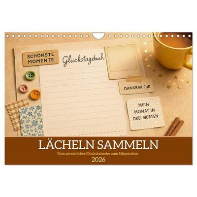 Lächeln sammeln - Dein persönlicher Glückskalender zum Mitgestalten (Wandkalender 2026 DIN A4 quer), CALVENDO Monatskalender