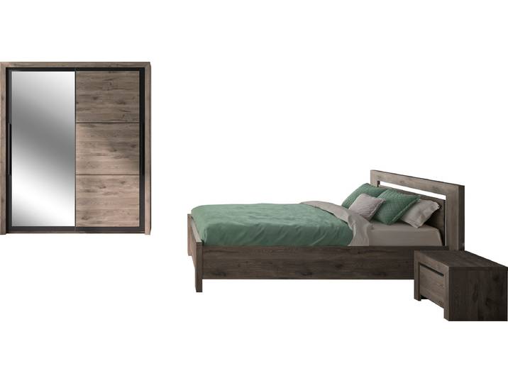 Jugendzimmer-Set, Eiche Braun, 140x200 cm, Spanplatte, Ohne Matratze, GAMI
