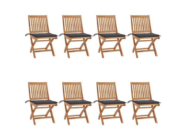 furnicato Gartenstuhl Gartenstuhl-Set Naturholz 46,5x58x88 cm, Anthrazit Kissen (8 St), Witterungsbeständige Sitzgruppe, klappbar und mit bequemen Kissen