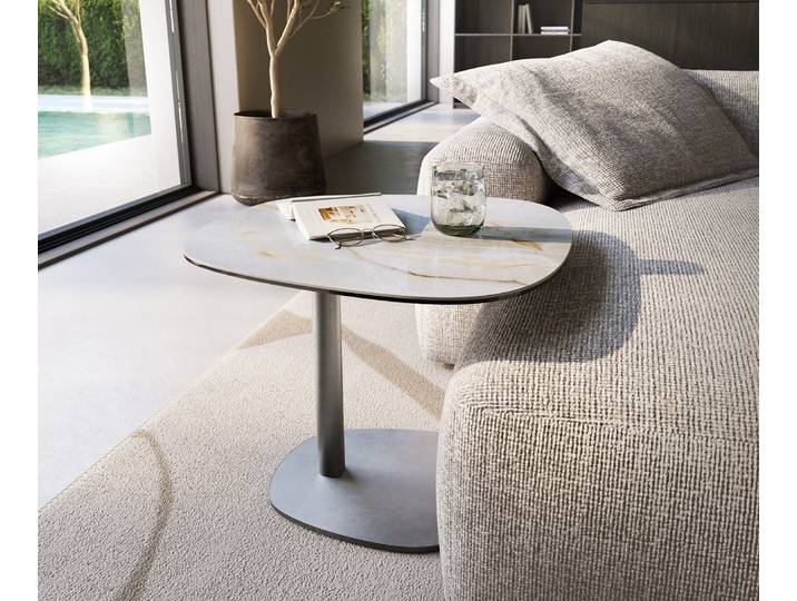 Beistelltisch Edge Boot 60x60 cm Keramik Onyx Pearl Eleny Edelstahl gebürstet, Beistelltische
