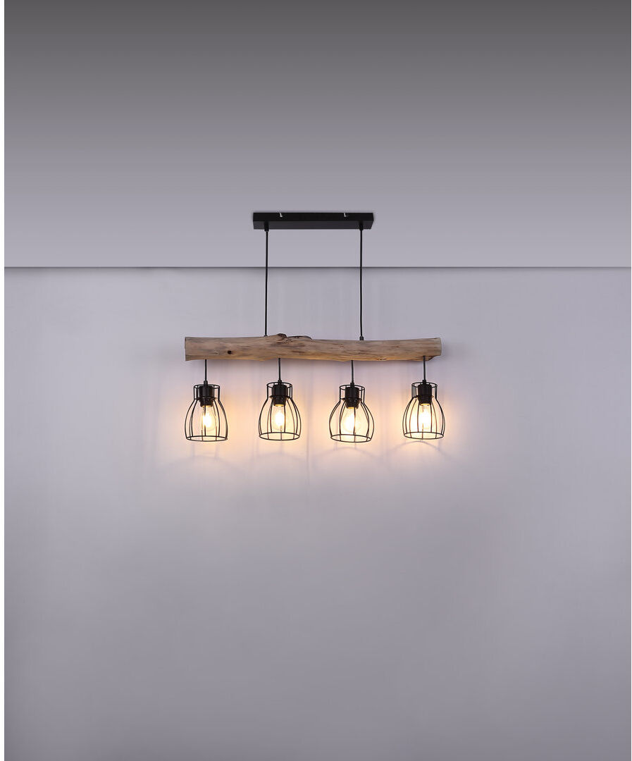 Zipcode Design Cherita 4 - Light Black/Natural Kitchen Island Pendant Black/Natural 140cm H X 83cm W X 14cm D