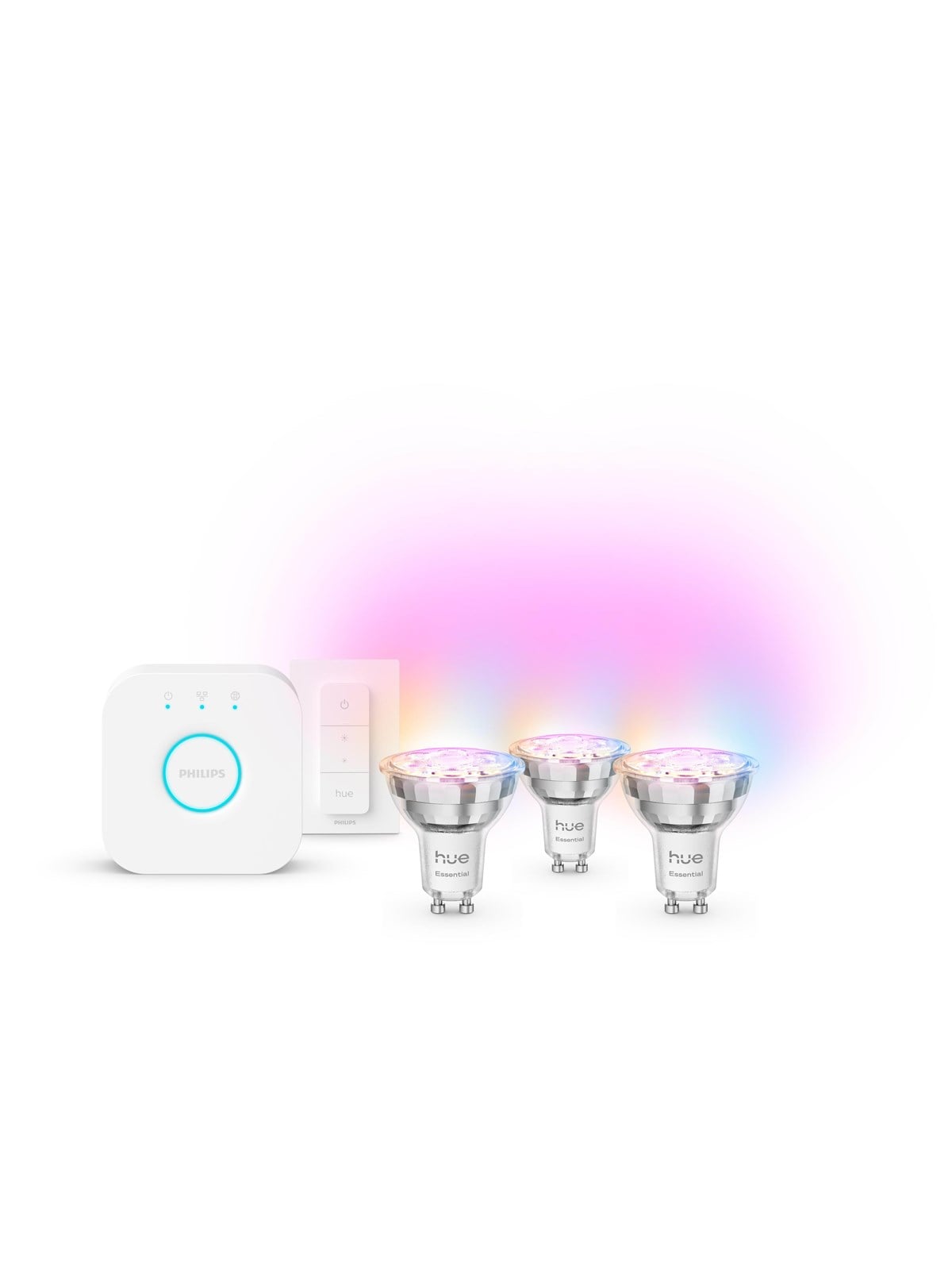Philips Hue Essential starter kit: 3 GU10 smart bulbs (345 lumen) + dimmer switch
