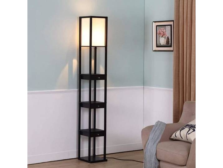 Lampadaire étagère ELIFUZHG - Avec étagère - Design moderne - Noir - Adulte - Contemporain - Design