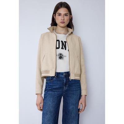 Cargojacke STREET ONE STUDIO, Damen, Gr. 46, buffed beige, Stoff, 90% Polyester, 10% Wolle, unifarben, comfort fit normal, Rundhals, Bündchen, Jacken, mit College-Style Details