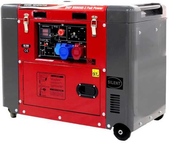 GeoTech Pro DGP 8500SE-3 -  Leiser Diesel-Stromerzeuger mit Rädern mit AVR-Regelung 6 kW - Dauerleistung 5.5 kW Full-Power
