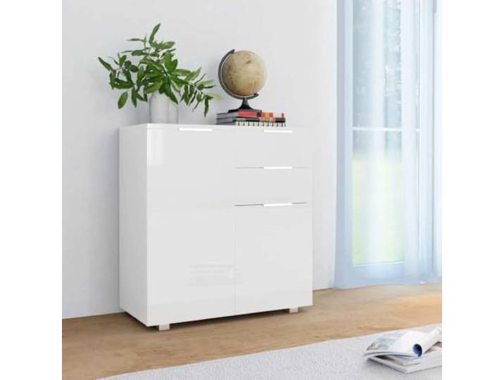 HEFZGDB Praktisches Sideboard mit Schubladen und Türen in Hochglanzweiß für das Wohnzimmer, moderner Sideboard Schrank mit Stauraum aus Holzwerkstoff, Hochglanzweißes mit 2 Schubladen