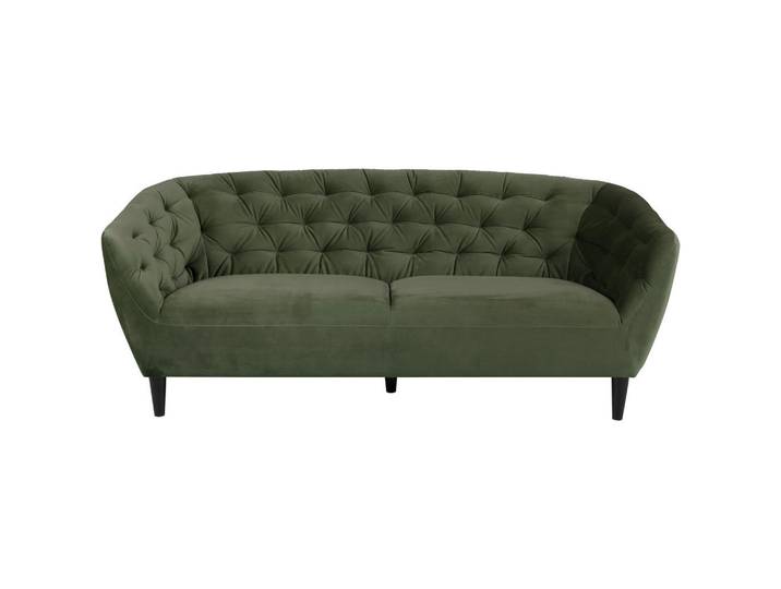 Ambia Home Chesterfield-Sofa, Dunkelgrün, Holz, Kautschukholz, massiv, 3-Sitzer, 191x78x84 cm, Wohnzimmer, Sofas & Couches, Sofas, Chesterfield Sofas