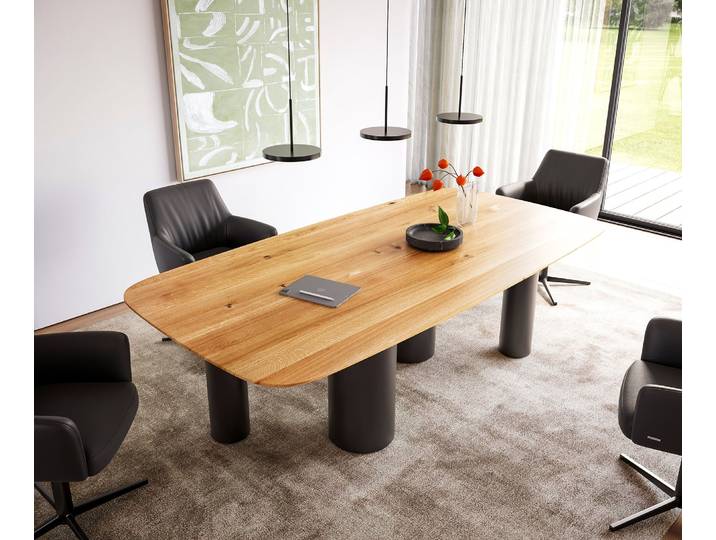 Table à manger Edge Boot 240x120x2,5 3 chêne naturee Pilier métal noir bord suisse