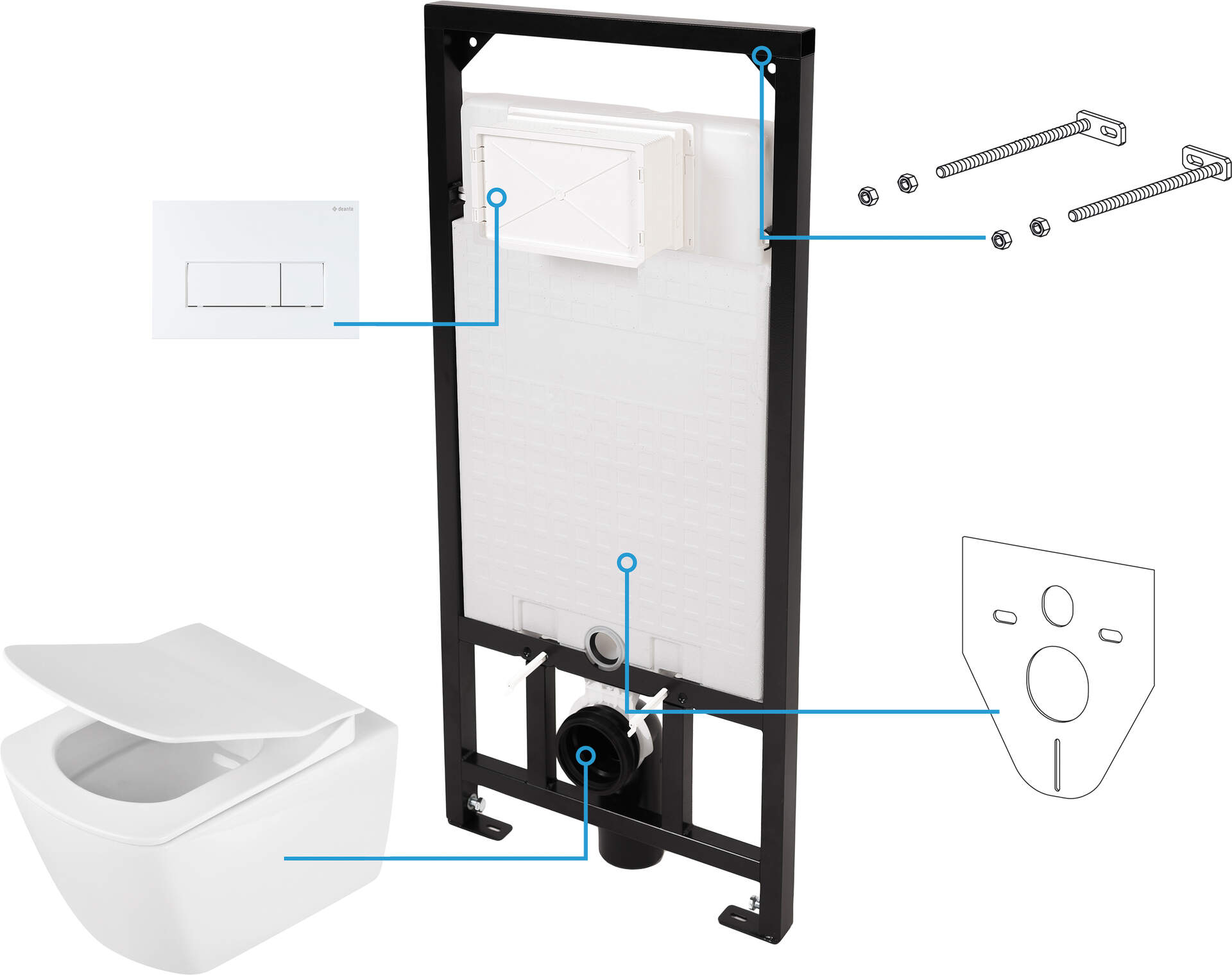 Design Wandhängendes Spülbecken Anemon Zero + Wc-Sitz + Rahmen + Slim Button Bianco