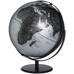Moderner Tischglobus ‚Juri‘ – 30 cm, drehbar auf zwei Achsen silber/schwarz