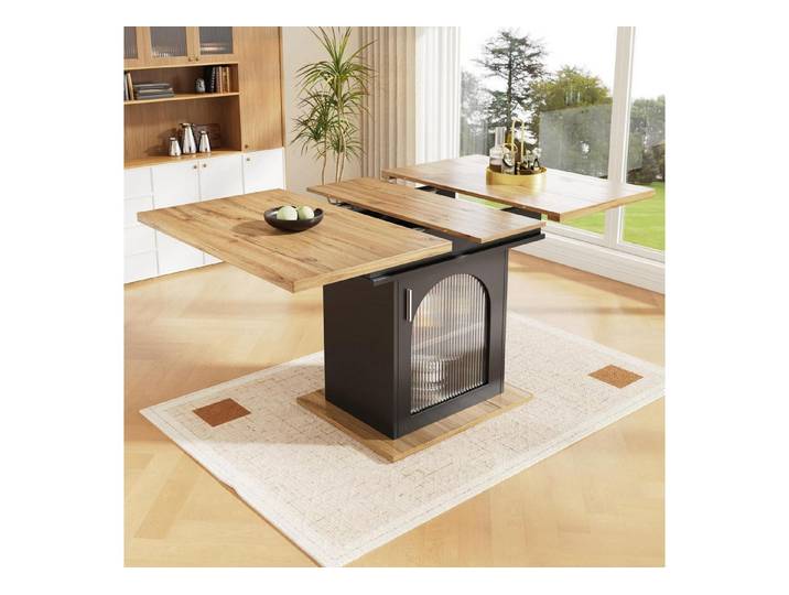 LuxusKollektion Esstisch Esstisch ausziehbar Teleskoptisch 3 Ablagen 140x80cm Natur Schwarz (1-St)