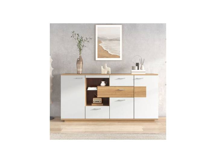 Buffet moderne - Grande armoire de rangement - Commode avec 2 portes et 4 tiroirs - Armoire polyvalente pour salon chambre à