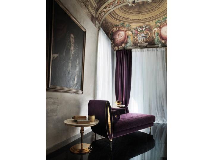 JVmoebel Chaiselongue Vintage Barock Sessel in Lila mit edler Holzstruktur und Schnitzereien, 1 Teile, Made in Europa