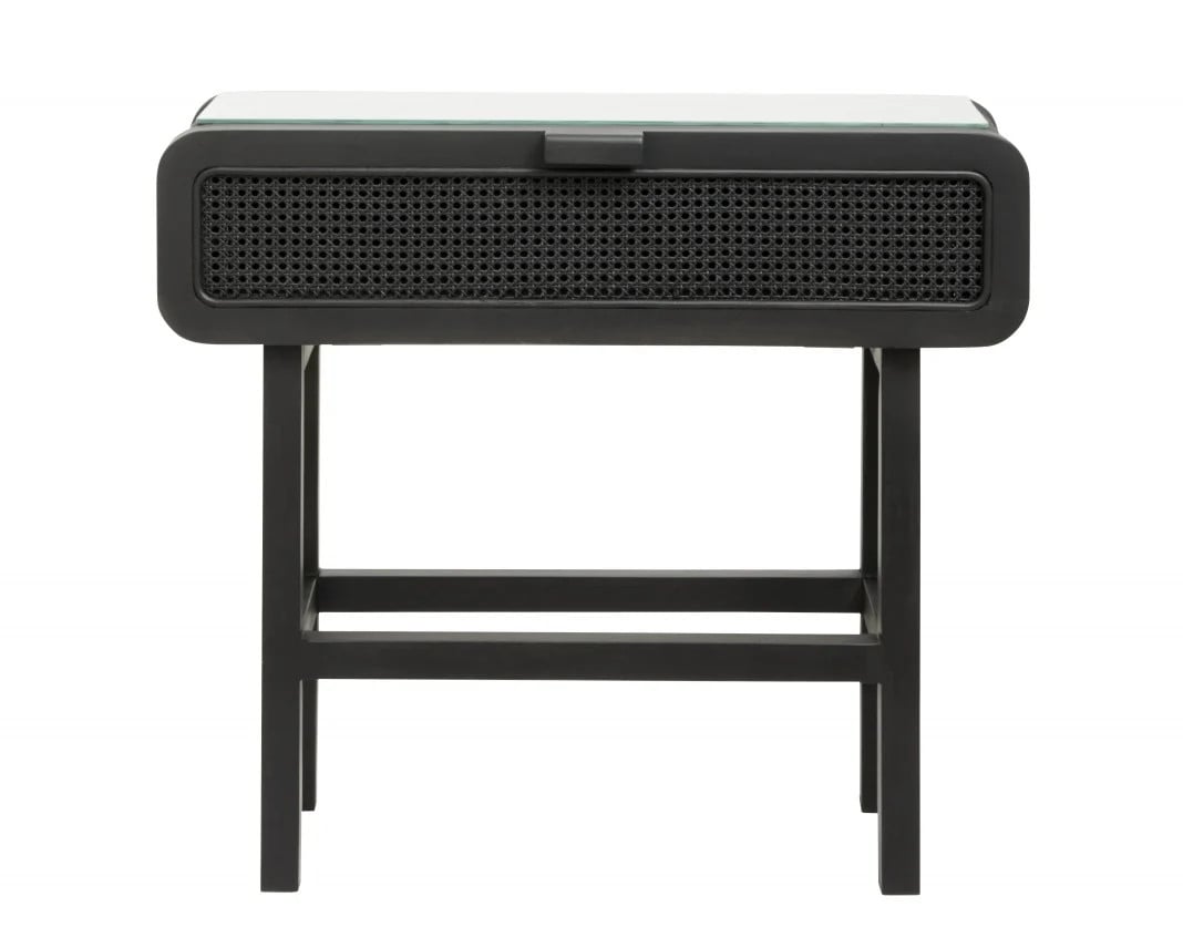 Nordal Merge teak console tafel met webbing - zwart - B/D/H: 125 x 35 x 90 cm