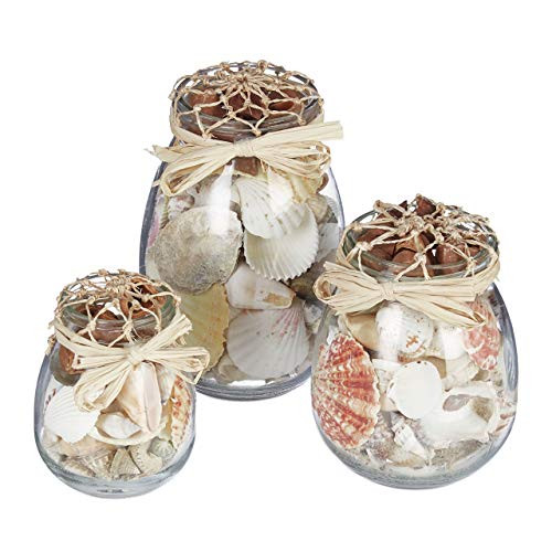 Relaxdays Schelpendecoratie met zand in glazen potten, Maritiem Thema, Multicolour