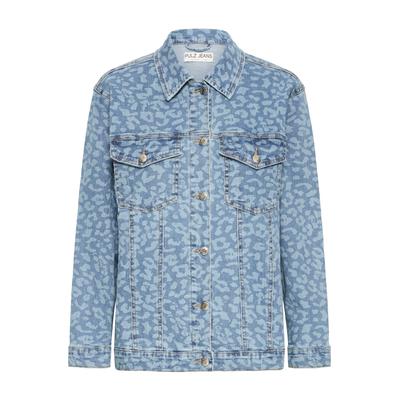 Jeansjacke PULZ JEANS "Damen Jeansjacke PXJANNAH", Damen, Gr. M, blau (blau leopard print), Obermaterial: 98% Baumwolle CO. 2% Elasthan EL., Jacken Jeansjacke