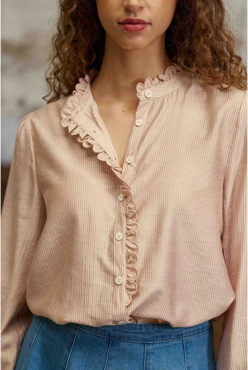 LA PETITE ETOILE Blouse rayée manches longues col volanté, BOYA